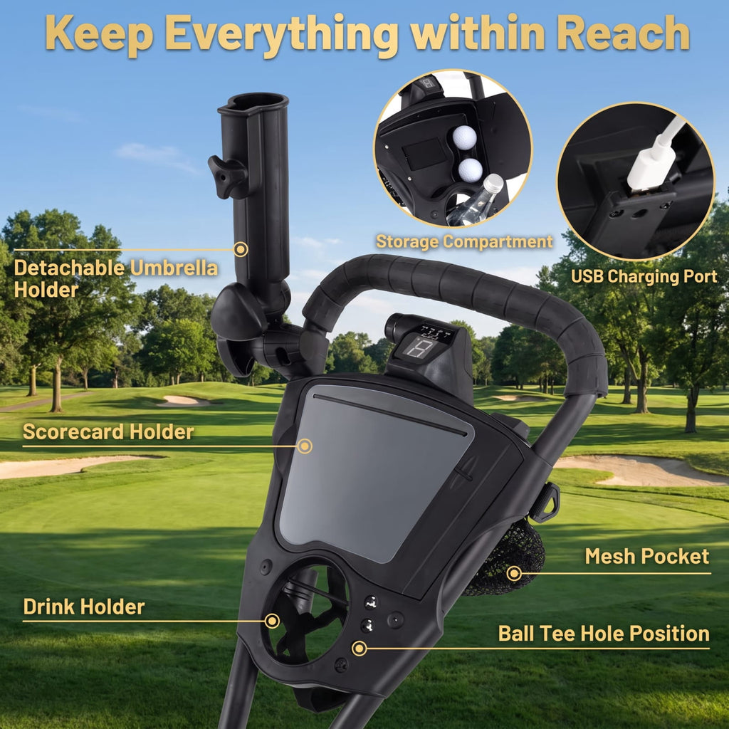 Airfind 3 Wheel Electric Golf Bag Cart with Adjustable Handle and 9 Speed Settings and USB Port for Course Walking, Black