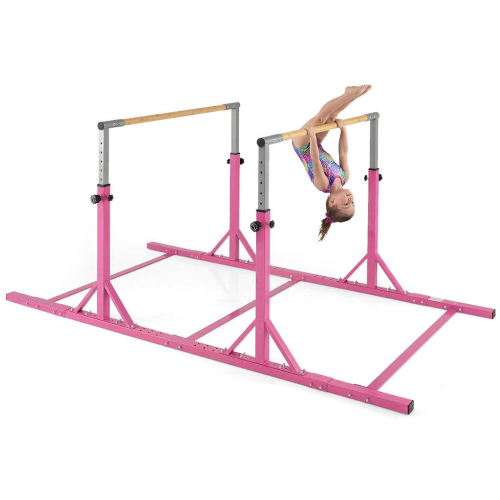 Airfind Adjustable Foldable Gymnastics Bar for Home with Heavy-Duty Steel Frame and Non-Slip Rubber Feet plus Safety Lock Pins for Kids Training, Pink