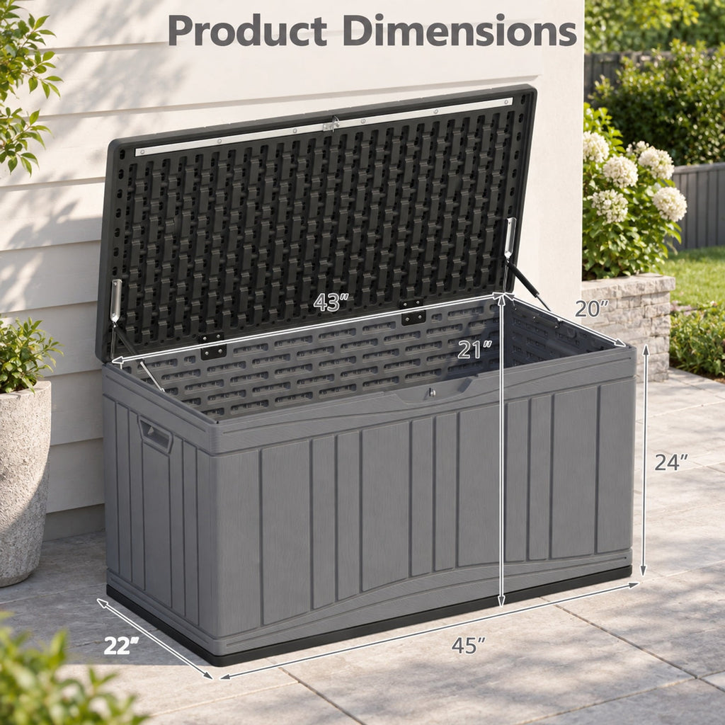 Airfind 80 Gallon Outdoor Deck Box with Lockable Lid for Garden Tools Cushions, 45 x 22 x 24Inner Footprint, Gray