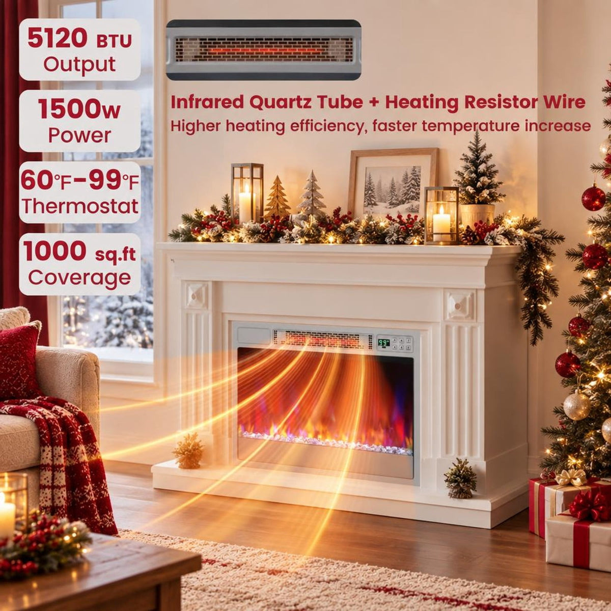 Airfind 23 Inch 1500W Recessed Electric Fireplace Insert with Remote Control, Metal Tempered Glass PS Frame, Silver