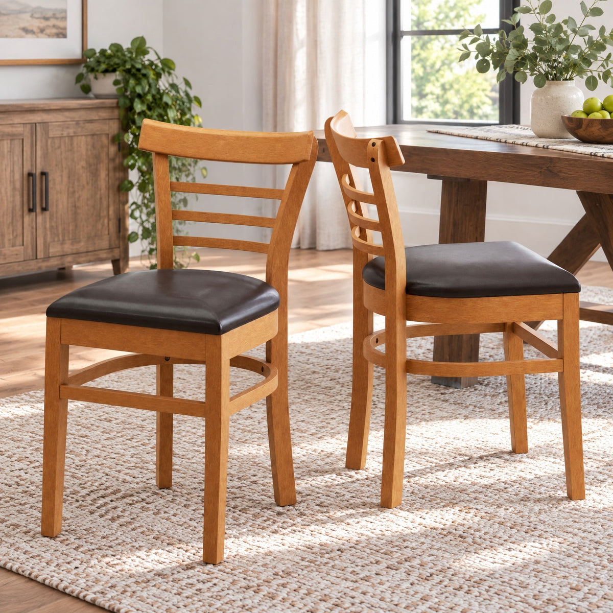 Airfind Set of 2 Wooden Dining Chair with Rubber Wood Legs for Restaurant, Chair 400 lbs Capacity, Rubber Wood PU Leather Sponge Frame, Brown