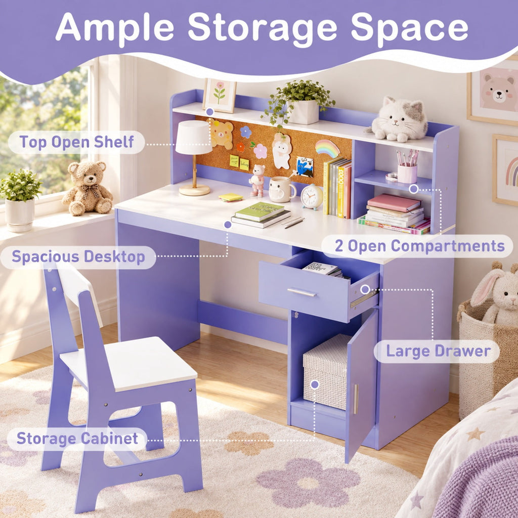 Airfind Youth Study Desk and Chair Set Student Table and Chair, 132 Lbs Capacity, Mdf, for 3 and Years Old, 43 Inch X 19 Inch X 39.5 Inch, Purple