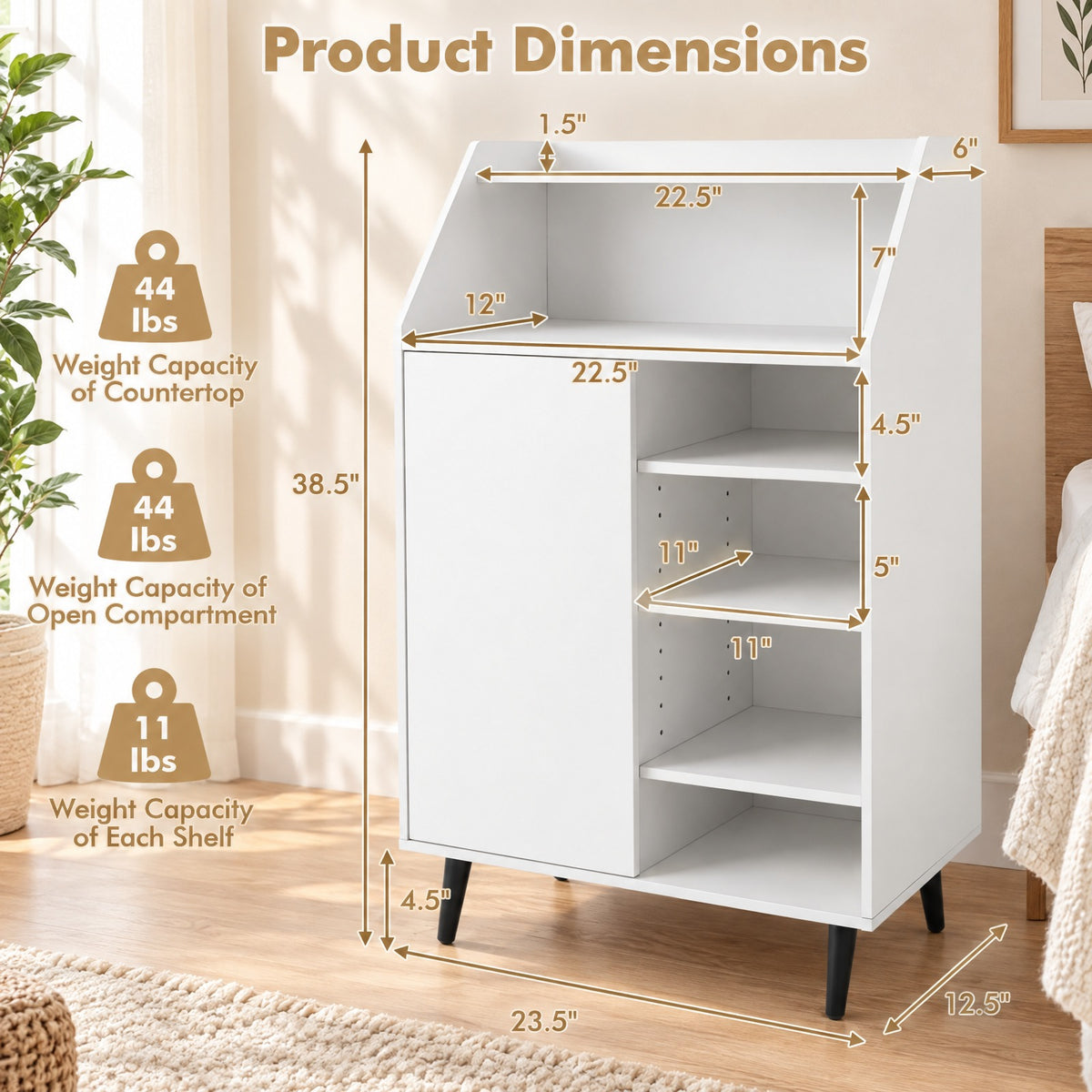 Airfind Shoe Storage Cabinet with 2-Tier Open Compartment and 4-Tier Adjustable Shelf, 44 lbs Capacity, Engineered Wood Frame, White