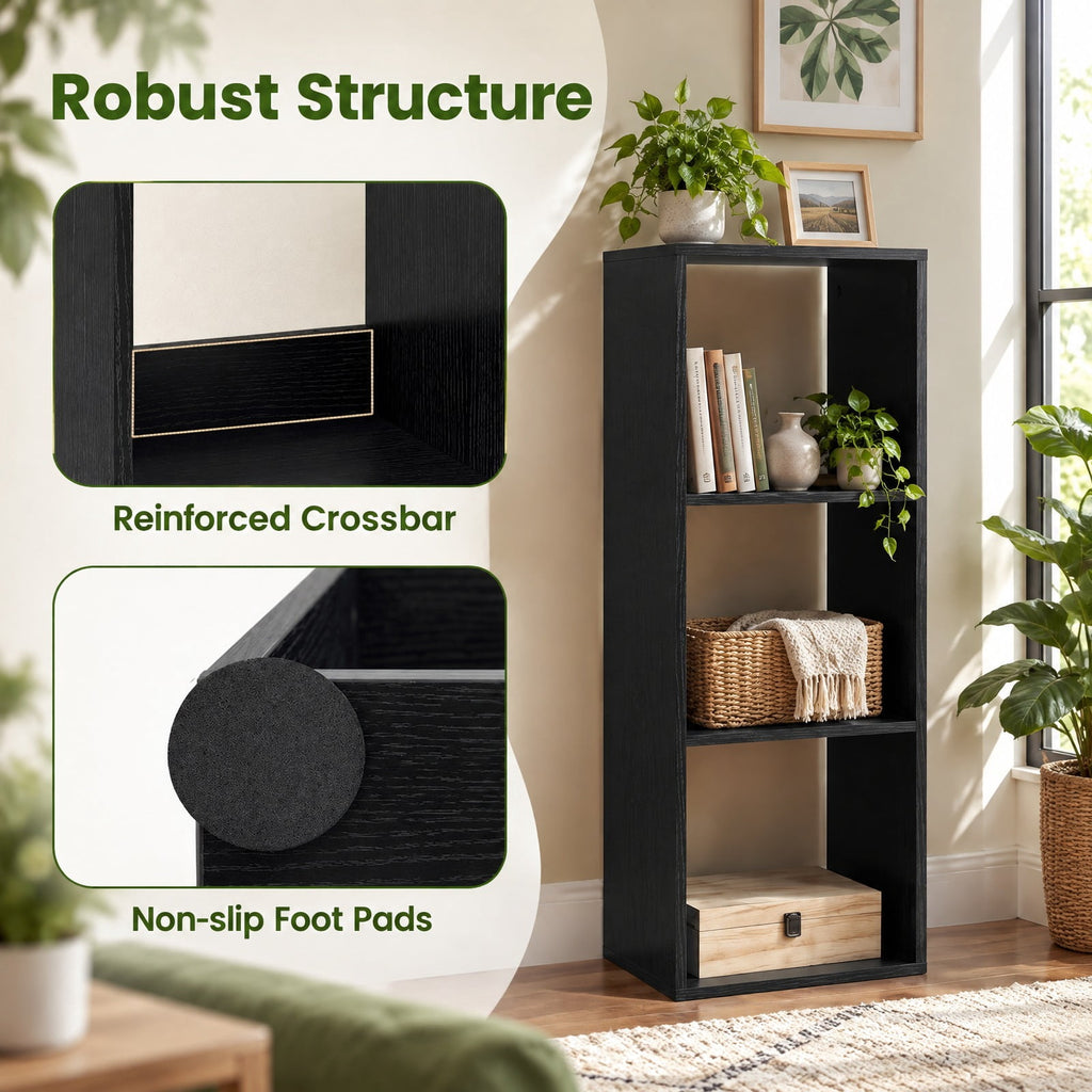 Airfind 3 Cube Bookshelf with Back Guardrail for Living Room Bedroom, Engineered Wood Frame, 14 Inch x 13 Inch x 41 Inch Depth of Bottom Shelf 12 Inch Footprint
