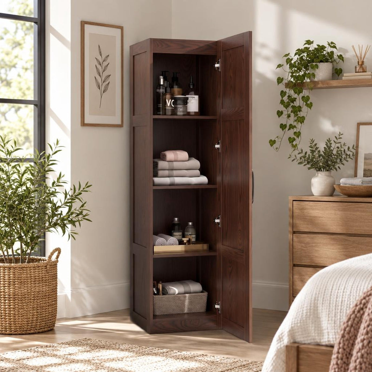 Airfind Tall Storage Cabinet with 4 Storage Shelves for Bathroom Living Room, 110 lbs Capacity, Engineered Wood MDF Frame, 16in x 15in x 59in Footprint