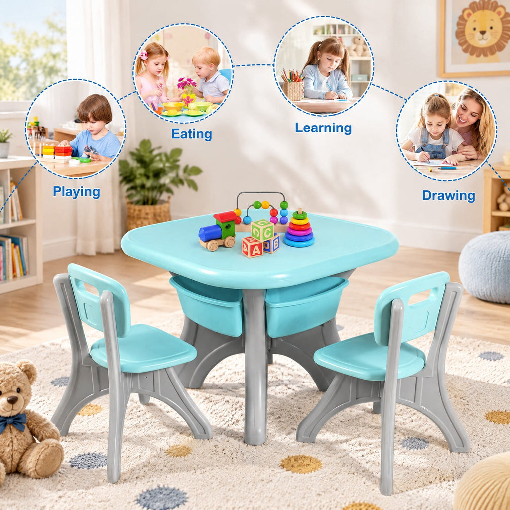 Airfind Youth Activity Table, Youth, and Chair Set Play Furniture W/Storage, 176 lbs Capacity, PP Frame, 27 Inch x 27 Inch x 20 Inch Footprint, Blue