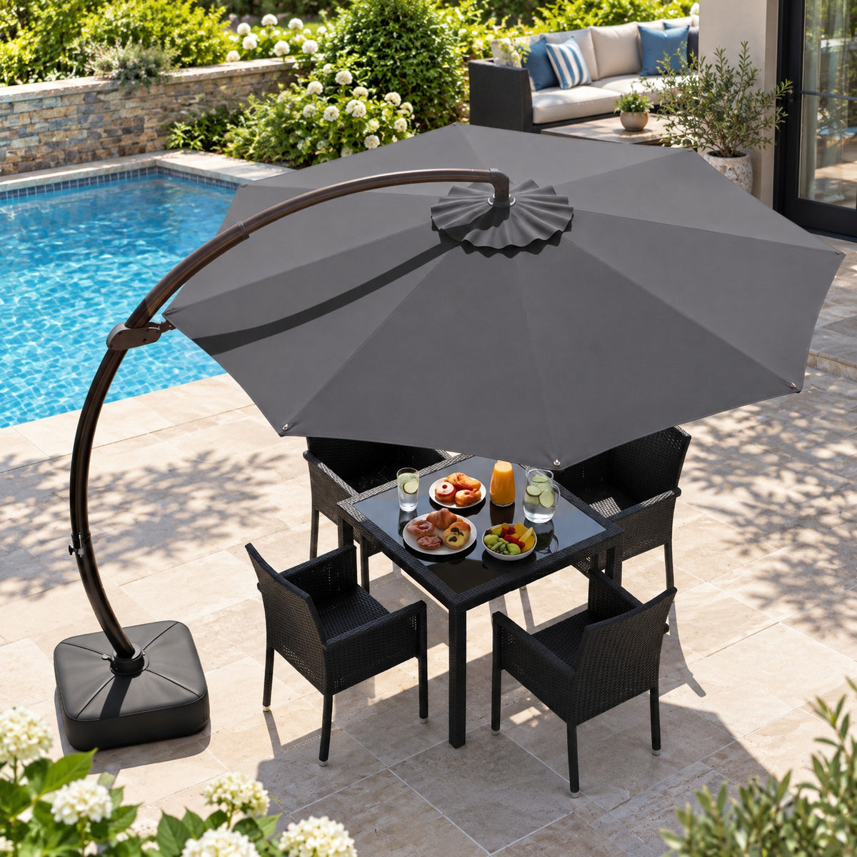 Airfind 11 FT Cantilever Patio Umbrella with Base with 360° Rotation and Tilt Adjustment, Polyester Fabric Aluminum Metal Frame, Gray
