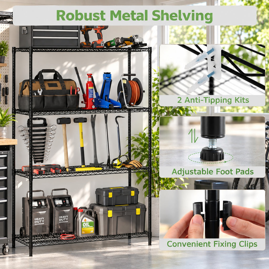 Airfind Set of 2 4-Tier Metal Storage Shelving Unit with V-Shaped Wire Rack, 3200 lbs Capacity, Metal Frame, 48 x 18 x 72.5 Total Footprint