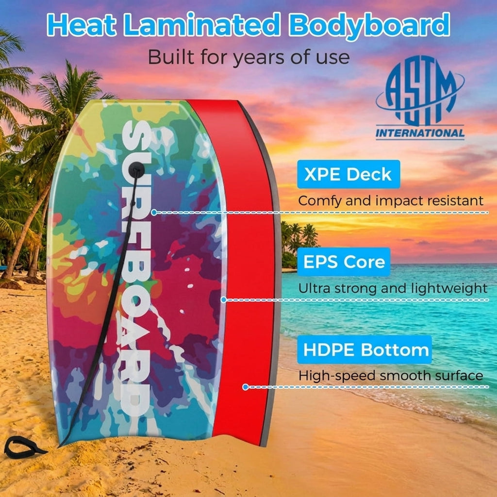 Airfind 33 Boogie Board with Wave Camo Graphic Deck ¡ª EPS Core, XPE Top, HDPE Slick Bottom, Crescent Tail, Coiled Wrist Leash