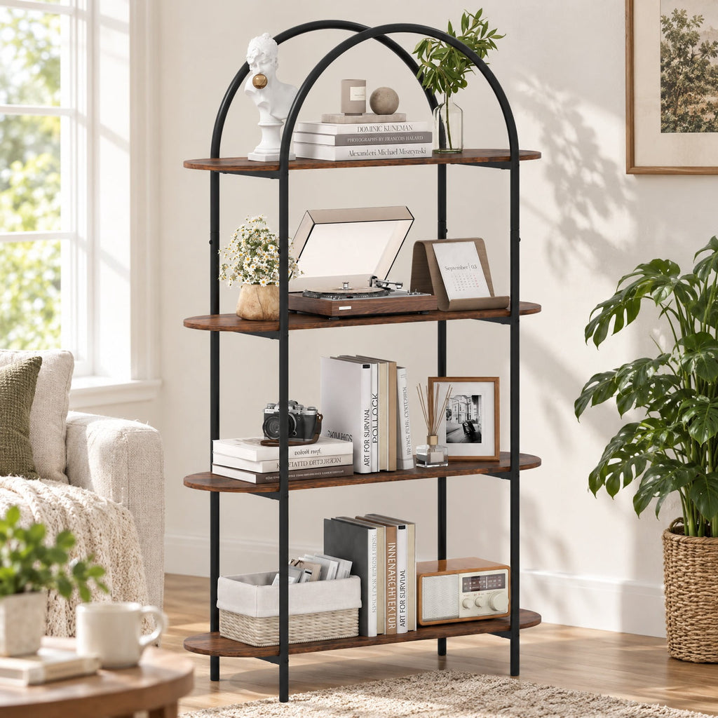 Airfind 4-Tier Open Bookcase with Sturdy Metal Frame for Living Room, 33 lbs Capacity, Metal Engineered Wood Frame, 37.5 x 13.5 x 61.5 Footprint