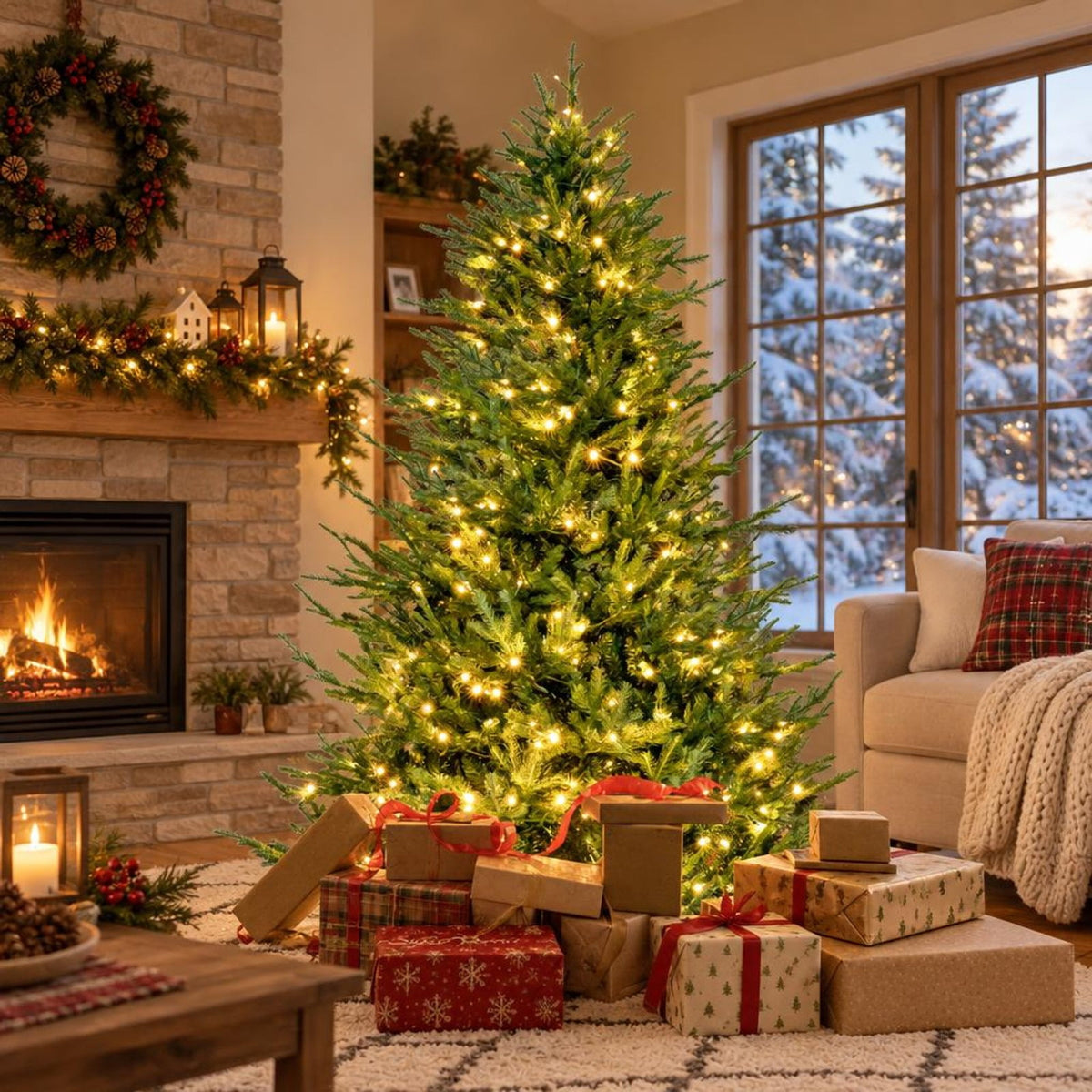 Airfind Pre-lit Christmas Tree with 280 Warm White LED Lights and 8 Lighting Modes-7 ft, White, the 3-section design easy to install and store