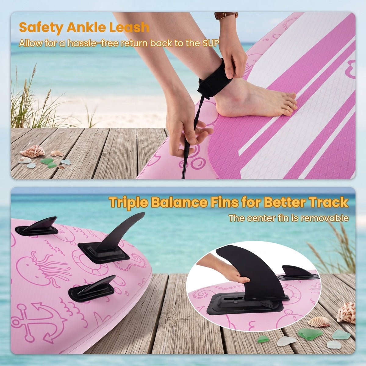 Airfind Inflatable Stand Up Paddle Board with 3 Fins Backpack and Ankle Leash for Adults Cruising on Lakes, Pink and White
