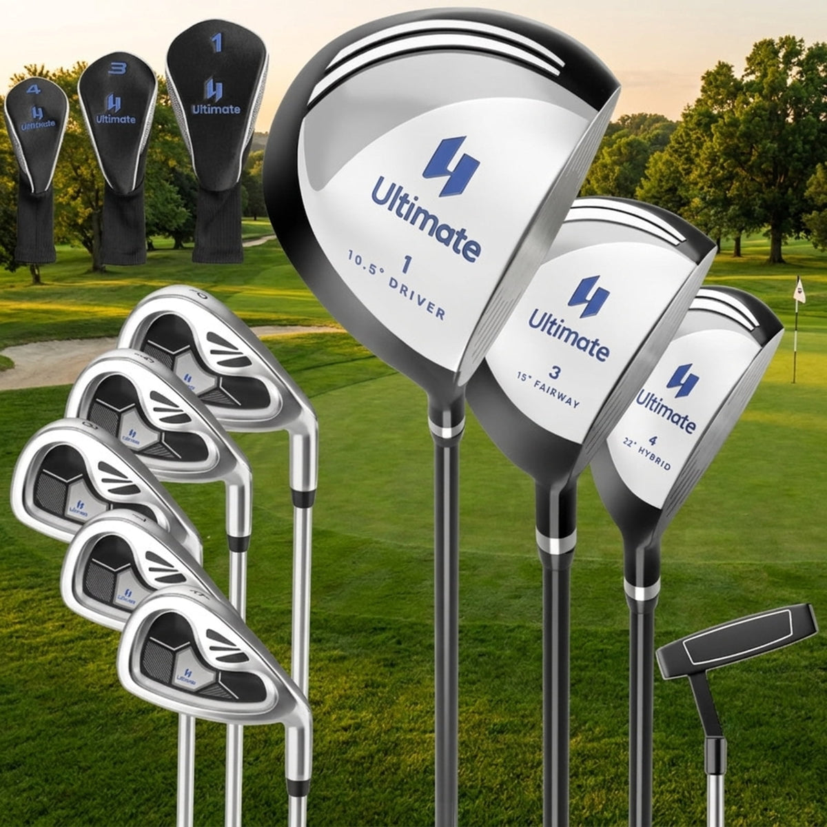 Airfind Mens Complete Golf Club Set with 9 Pieces Including Graphite Shafts and TPR Grips Plus 3 Headcovers and Expanded Sweet Spot Irons as a Full Golf Club Set, Gray