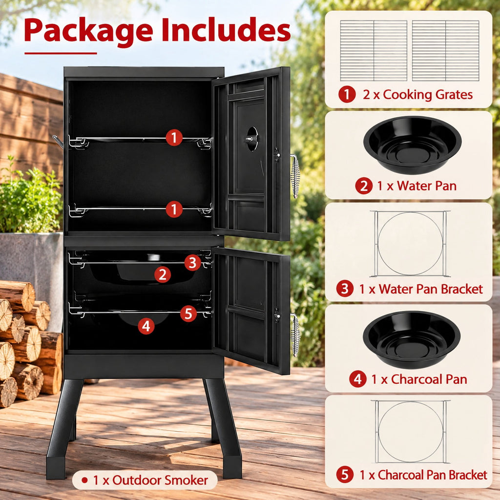 Airfind Vertical 2-Tier Outdoor Barbeque Grill with Temperature Gauge, Metal Frame, 19 x 18 x 40/48 x 45 x 102 cm Footprint, Black
