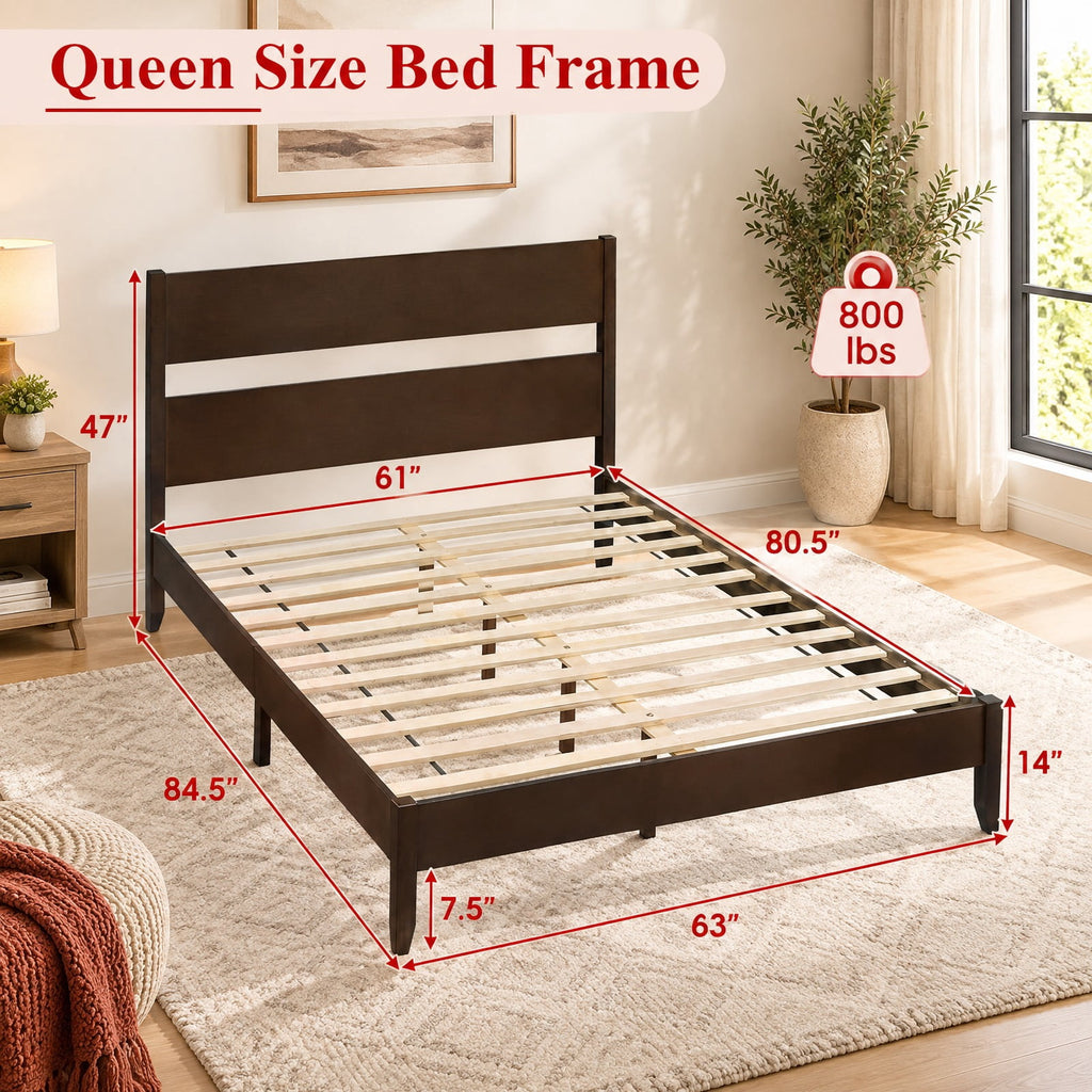Airfind Queen Bed Frame with Headboard and Solid Wood Legs 12 Slats, 800 lbs Capacity, Rubber Wood Engineered Wood LVL Frame, Wood
