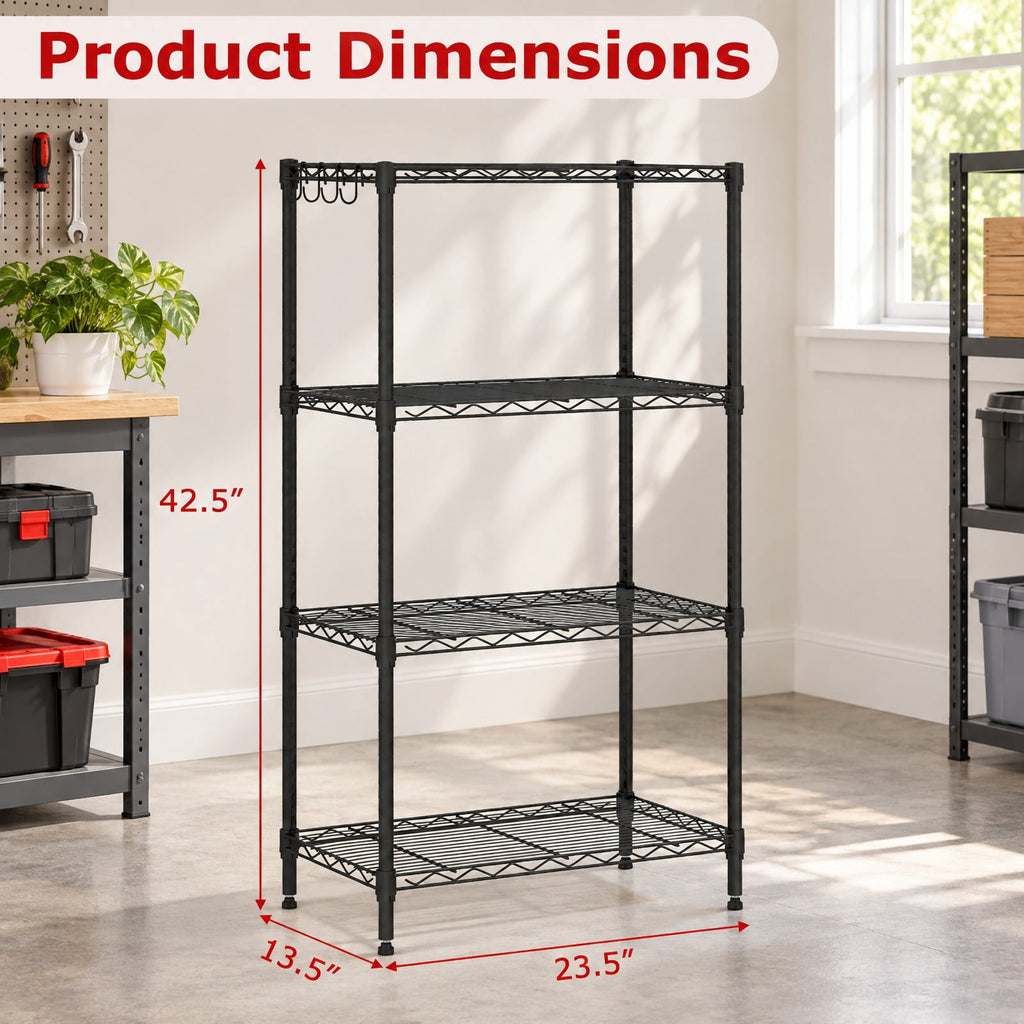 Airfind 4-Tier Metal Storage Shelving Unit with V-Shaped Wire Rack and 600 LBS Capacity, 600 lbs Capacity, Metal Frame, Black