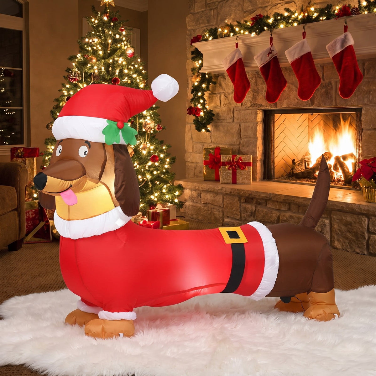 Airfind 5 Feet Inflatable Christmas Dog with LED Lights, 190T Polyester Fabric, 5.2 Ft x 1.5 Ft x 3.6 Ft (L x W x H) Item Weight: 2 lbs, Unspecified