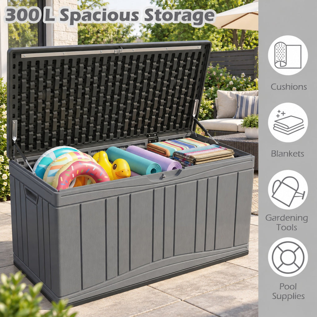 Airfind 80 Gallon Outdoor Deck Box with Lockable Lid for Garden Tools Cushions, 45 x 22 x 24Inner Footprint, Gray