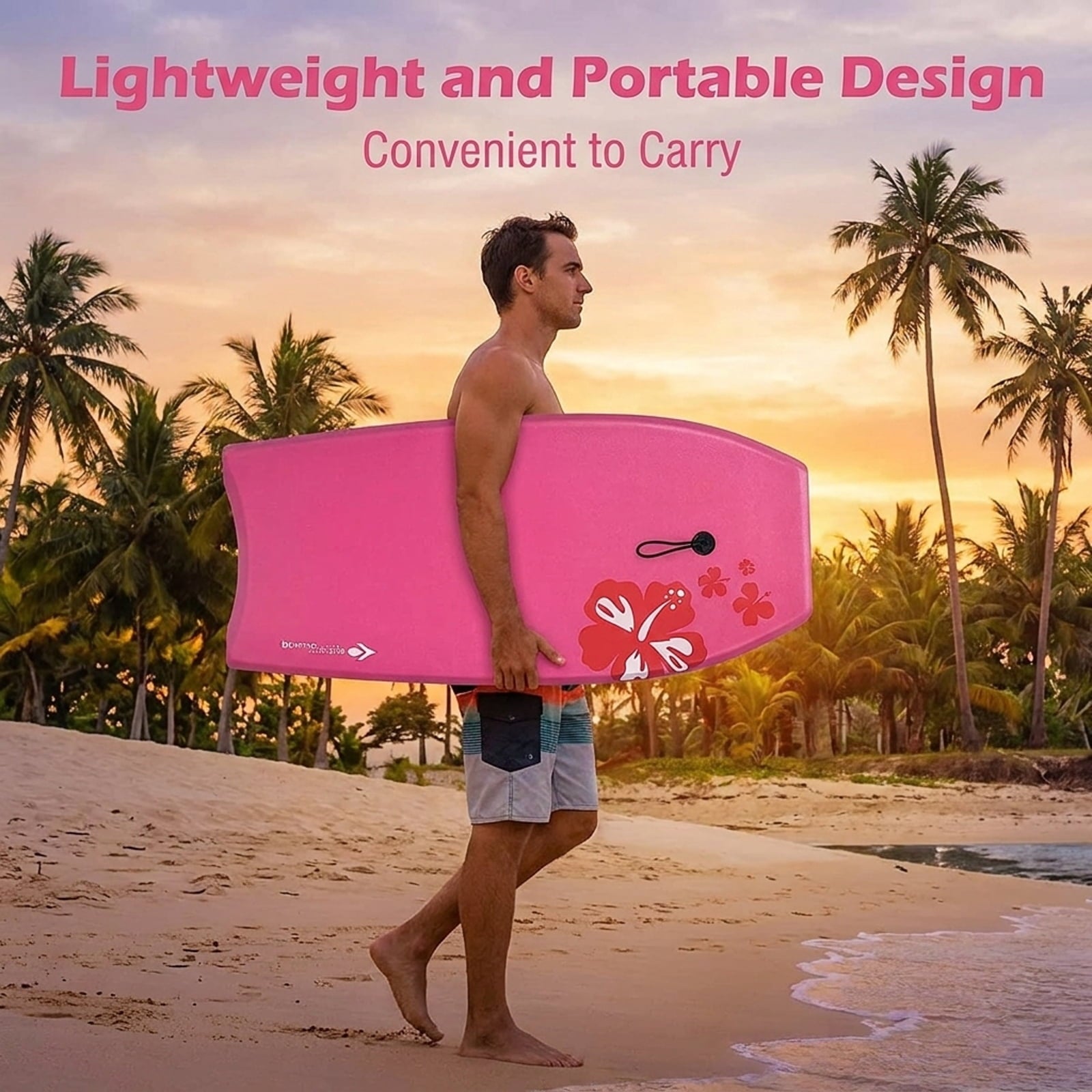 Airfind 41 Inch IXPE Bodyboard for Adults ¡ª Cool-Touch Deck, EPS Core, HDPE Slick Bottom, Crescent Tail, Coiled Wrist Leash Included (Pink)