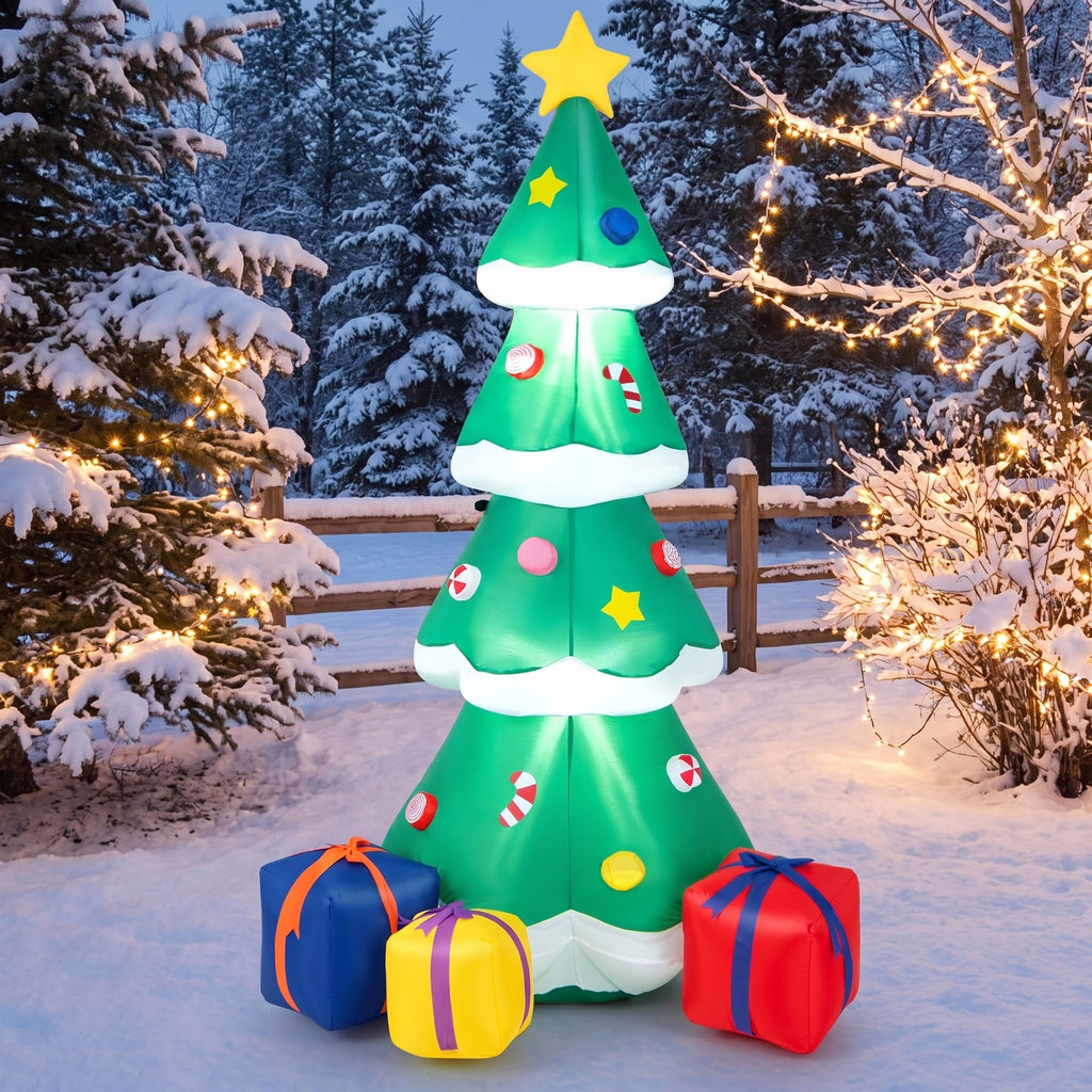 Airfind 6 Feet Tall Blow up Christmas Tree with 3 Gift Boxes, Polyester fabric Frame, 2.5ft x 2.3ft x 6ft Footprint, Multicolored
