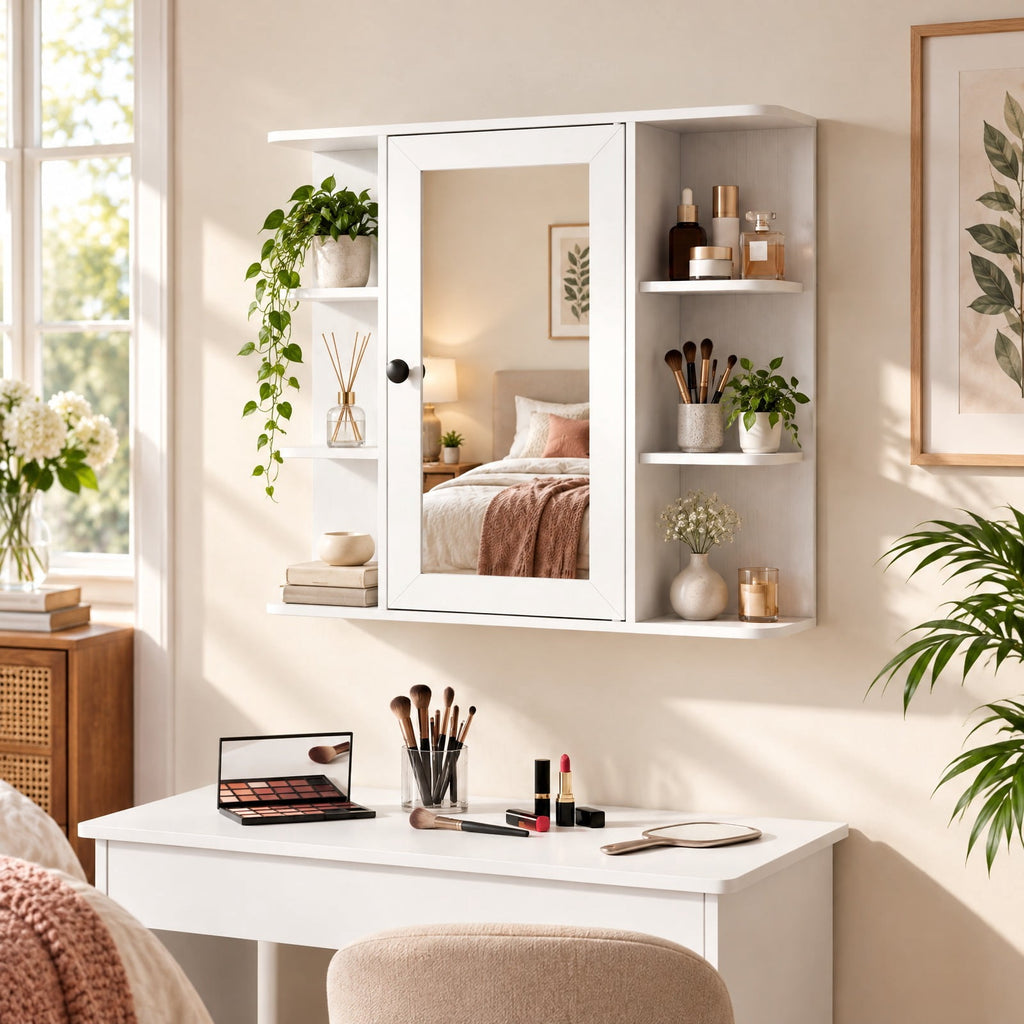Airfind Wall Mounted Bathroom Medicine Cabinet with Mirror and Shelves, 120 lbs Capacity, MDF Engineered Wood Glass Frame, White