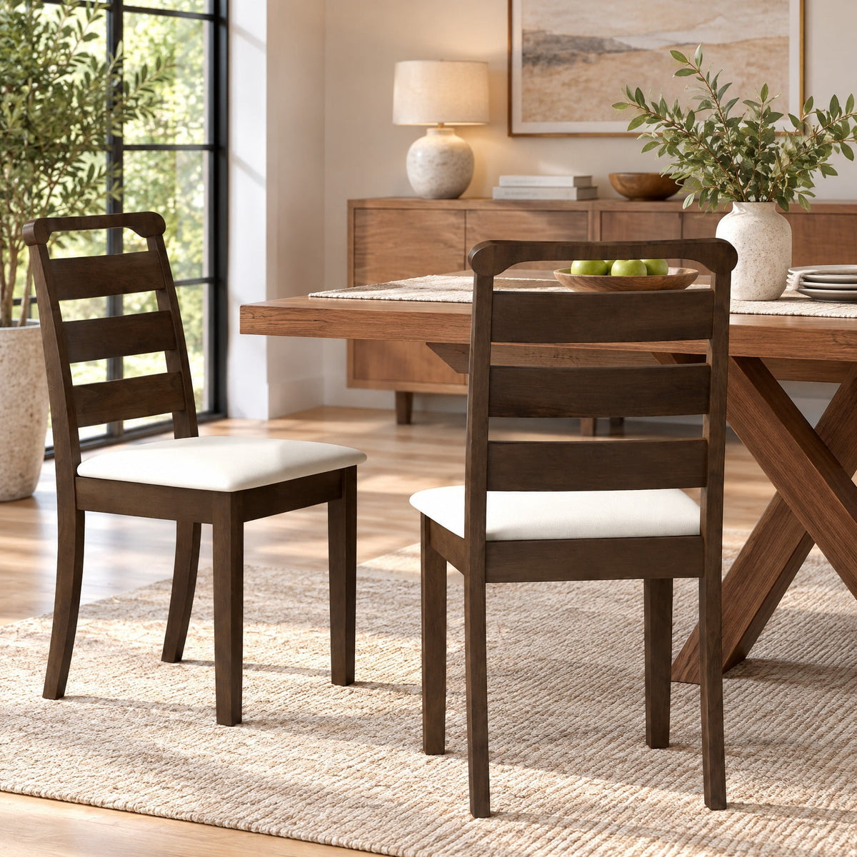 Airfind Polyester Upholstered Wooden Dining Chair Set of 2, Chair 400 lbs Capacity, Rubber Wood MDF Sponge Polyester Fabric Frame, Walnut