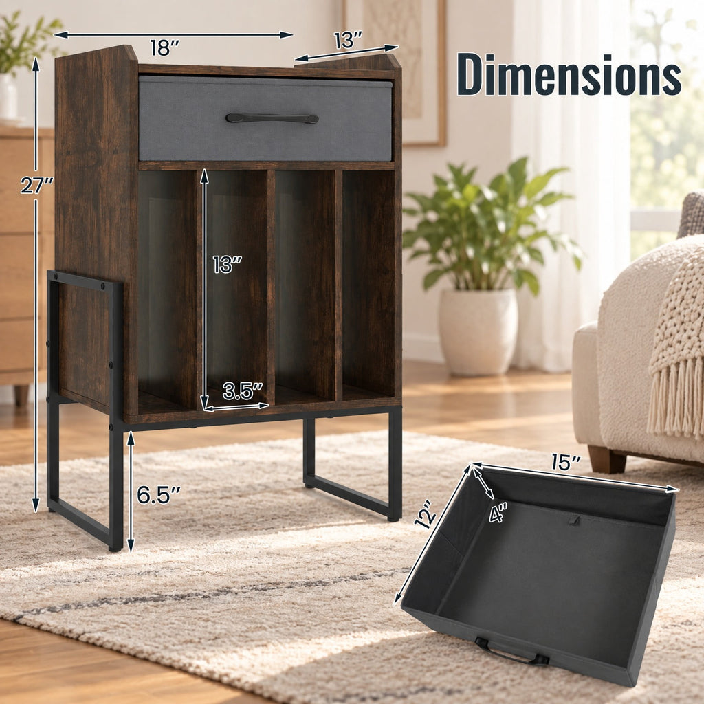 Airfind Record Player Stand with Drawer and Record Holder, 66 lbs Capacity, Engineered Wood MDF Metal Non-woven Fabric Frame, Brown