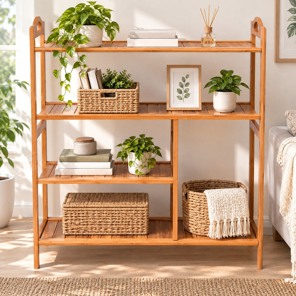 Airfind Shoe Rack, 4 Tiers Multifunction Bamboo Storage, for Entryway Hallway, 44 lbs Capacity, Bamboo Frame, Wood color, Natural