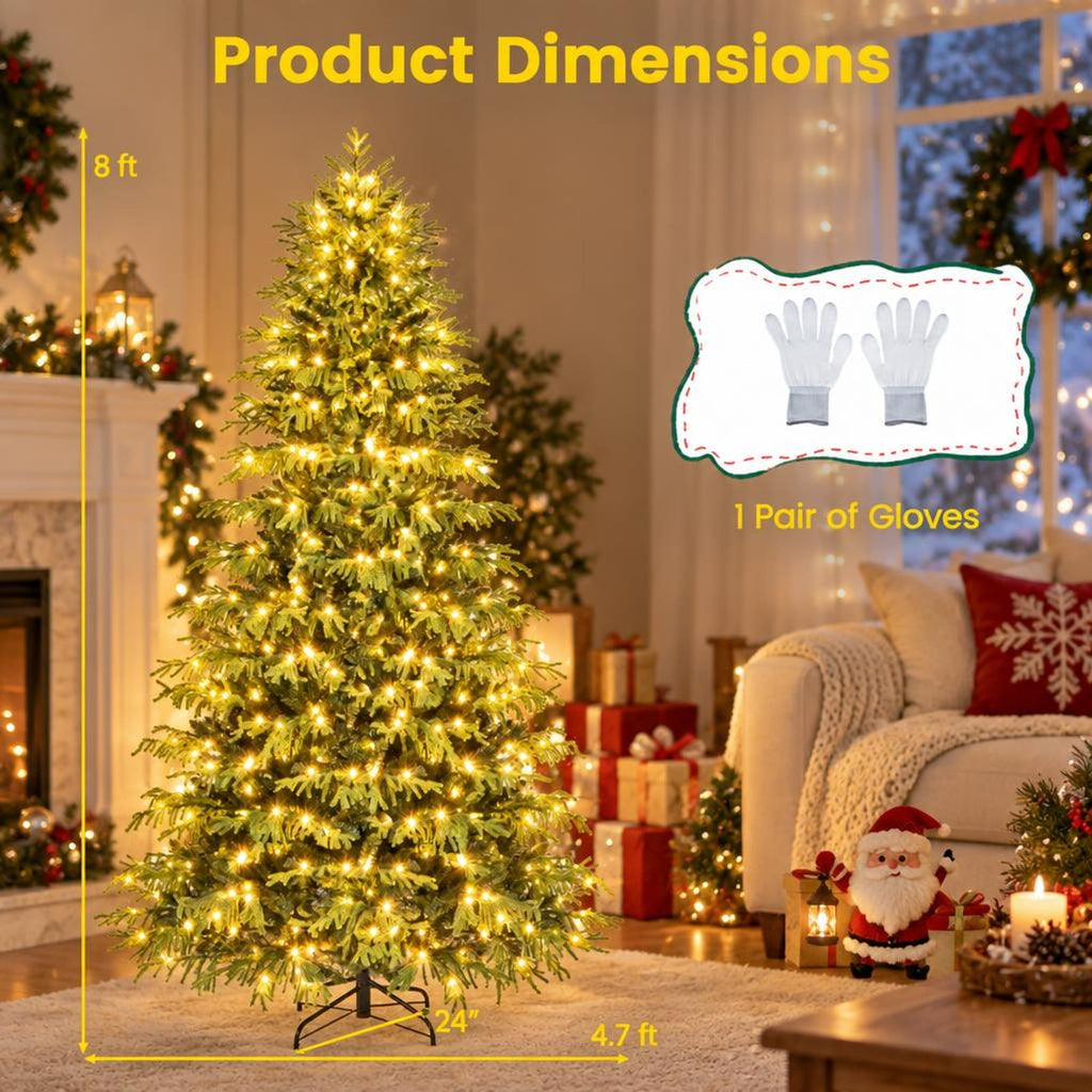 Airfind Artificial Christmas Tree with LED Lights and PVC Mixed Branch Tips-8 Feet, Green, Diameter of Stand 18 Inch /18 Inch /24 Inch