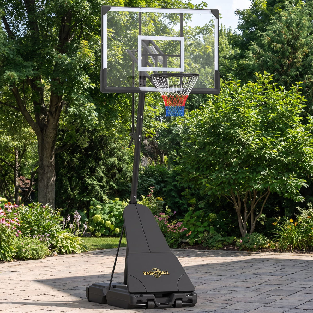 Airfind Outdoor Basketball Goal System with 8 to 10 Foot Hand Crank Adjustable Height Shatterproof Backboard and Rebounder for Backyard, Black