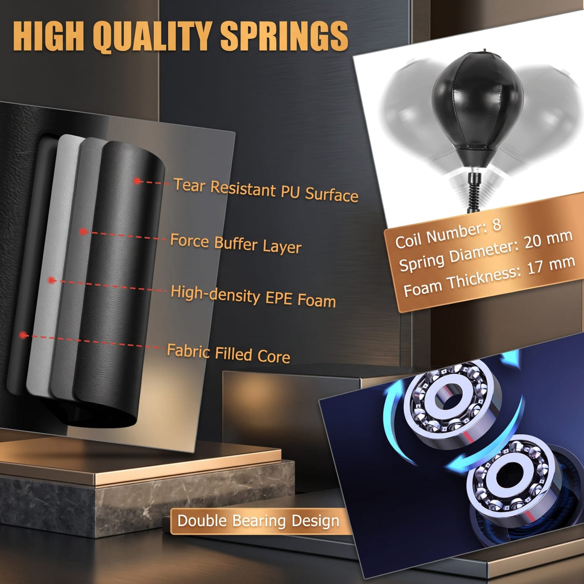 Airfind Freestanding Boxing Speed Trainer with 360 Degree Spinning Bar Dual Speed Balls and Adjustable Height for Home Gym, Black