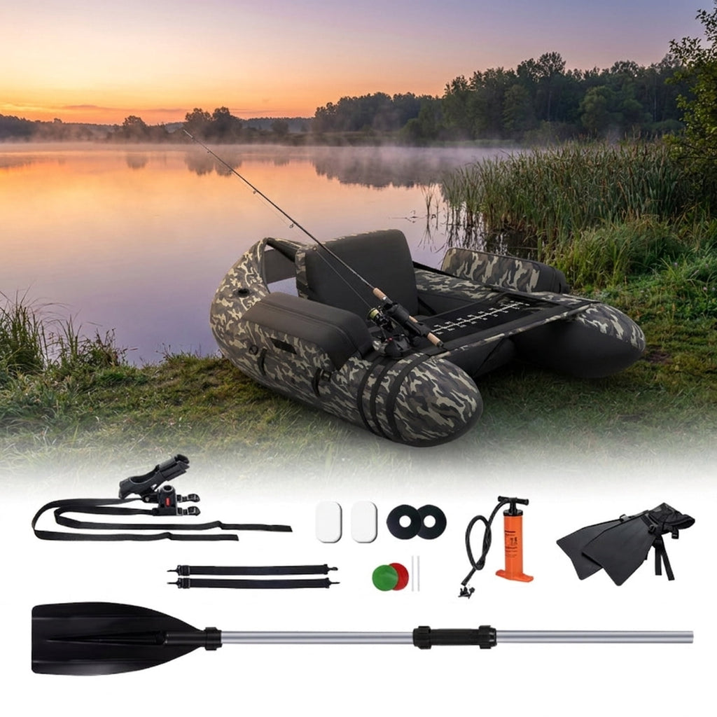 Airfind Inflatable Fishing Float Tube with 350 lb Capacity and Adjustable Shoulder Straps plus Storage Pockets and Foot Pump for Lake Pond River Bass Fly Fishing, Camouflage Multicolor