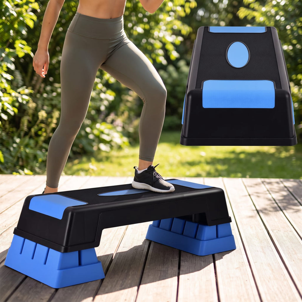 Airfind Aerobic Exercise Stepper Platform with 3 Adjustable Height Levels and Anti Slip Surface for Home Cardio and Strength Workouts, Blue