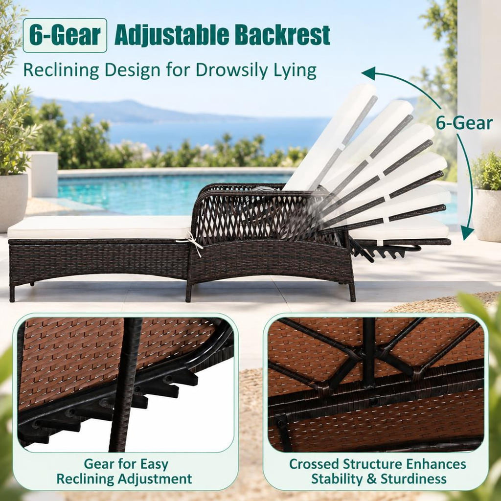 Airfind PE Rattan Chaise Lounge Chair Arm Chair Recliner Adjustable with Pillow, 400 lbs Capacity, Steel PE wicker rattan fabric foam Frame