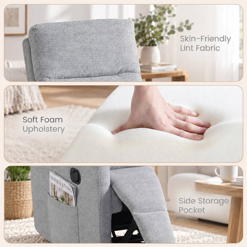 Airfind Swivel Rocking Chair 360° Nursery Reclining Rocker Armchair with Cushioned Back, 330 lbs Capacity, Lint Fabric Frame, Gray
