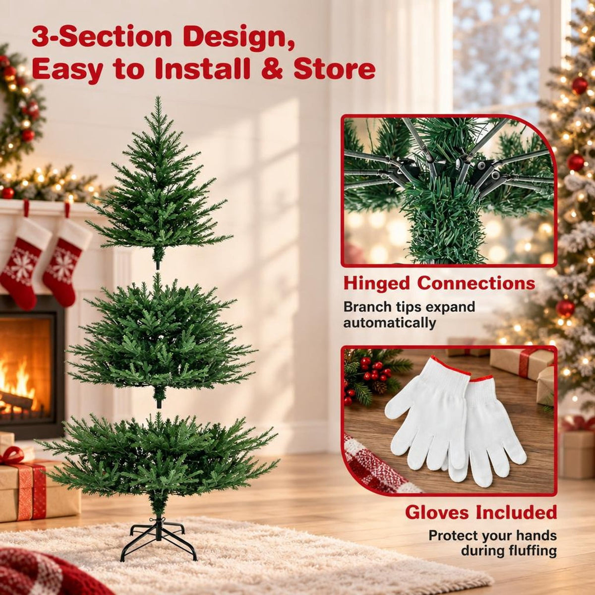 Airfind Pre-lit Christmas Tree with 280 Warm White LED Lights and 8 Lighting Modes-6ft, White, the 3-section design easy to install and store