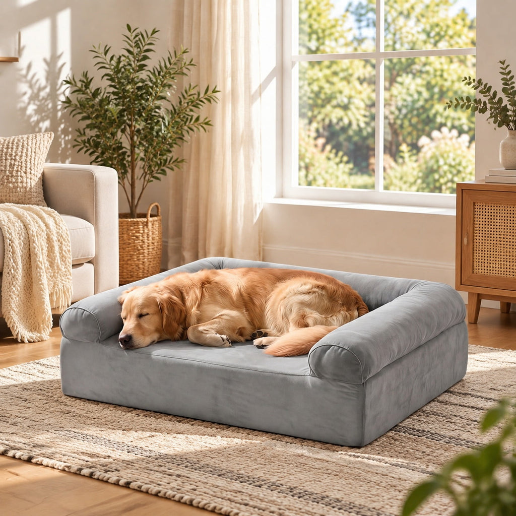 Airfind Cooling Gel Memory Foam Dog Bed for Medium Dogs with Washable Cover, Cooling Gel Memory Foam Silicone Polyester 25D Foam Frame, Light Gray