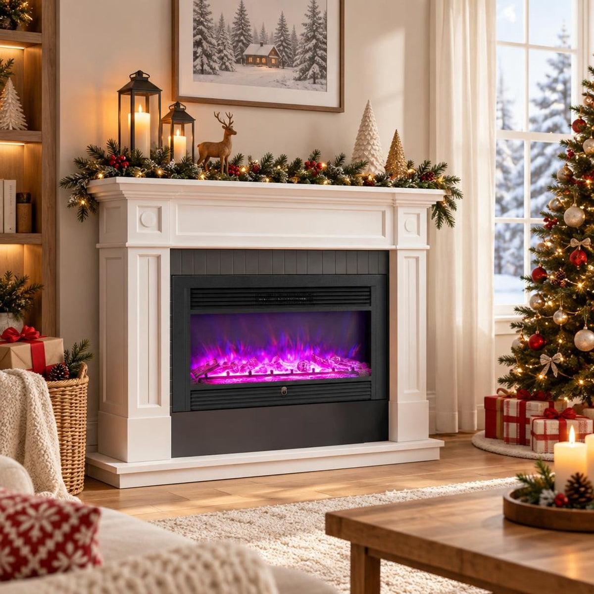 Airfind 33/36-Inch Electric Fireplace Insert 750W/1500W Recessed Fireplace Heater-1500W, Metal Tempered Glass Frame, Black