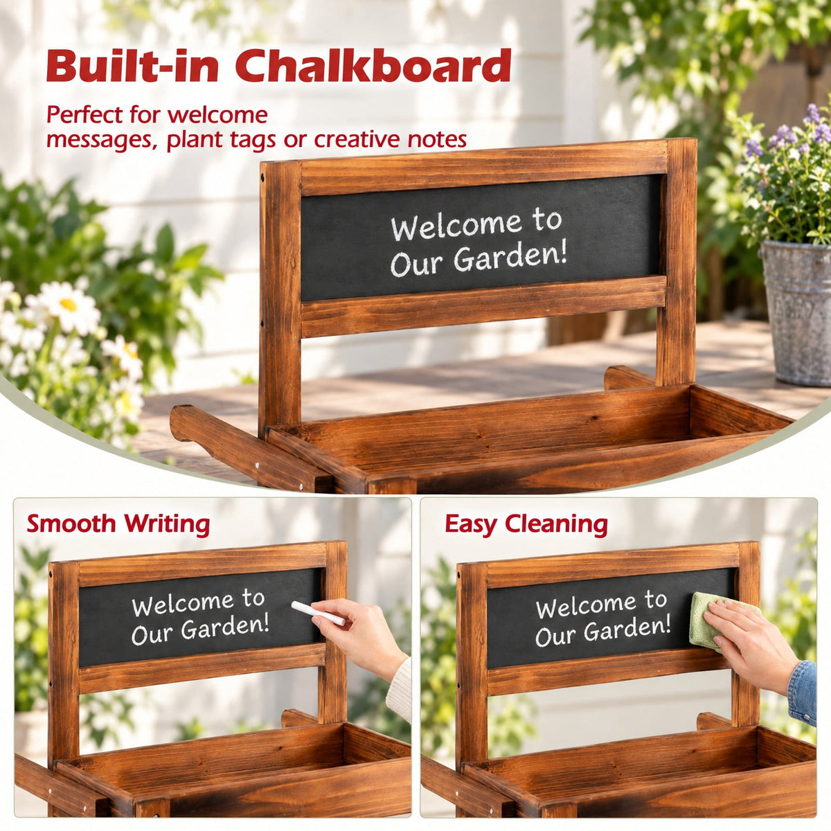 Airfind 3-Tier Carbonized Fir Wood Plant Display Stand Wooden Dessert Candy Cart, 44 lbs Capacity, 23 Inch x 39 Inch x 40 Inch Footprint, Brown