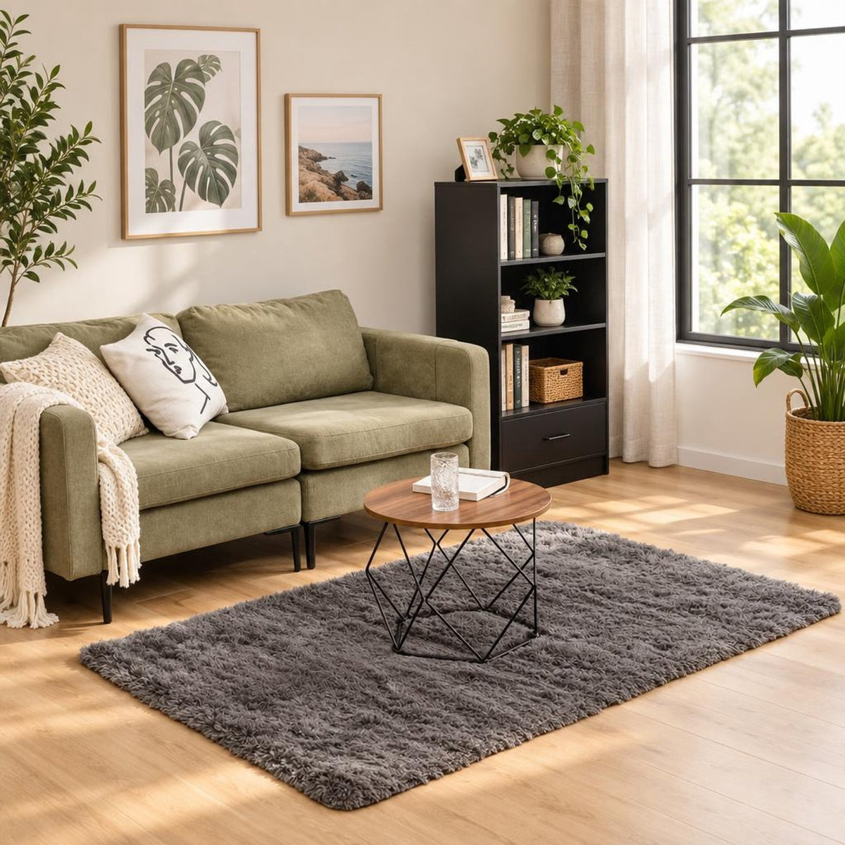 Airfind 4x6 Feet Modern Soft Shag Rug with Non-slip Grip Dots, Polyester Sponge, 4 FT X 6 FT for Convenient Everyday Use, Gray