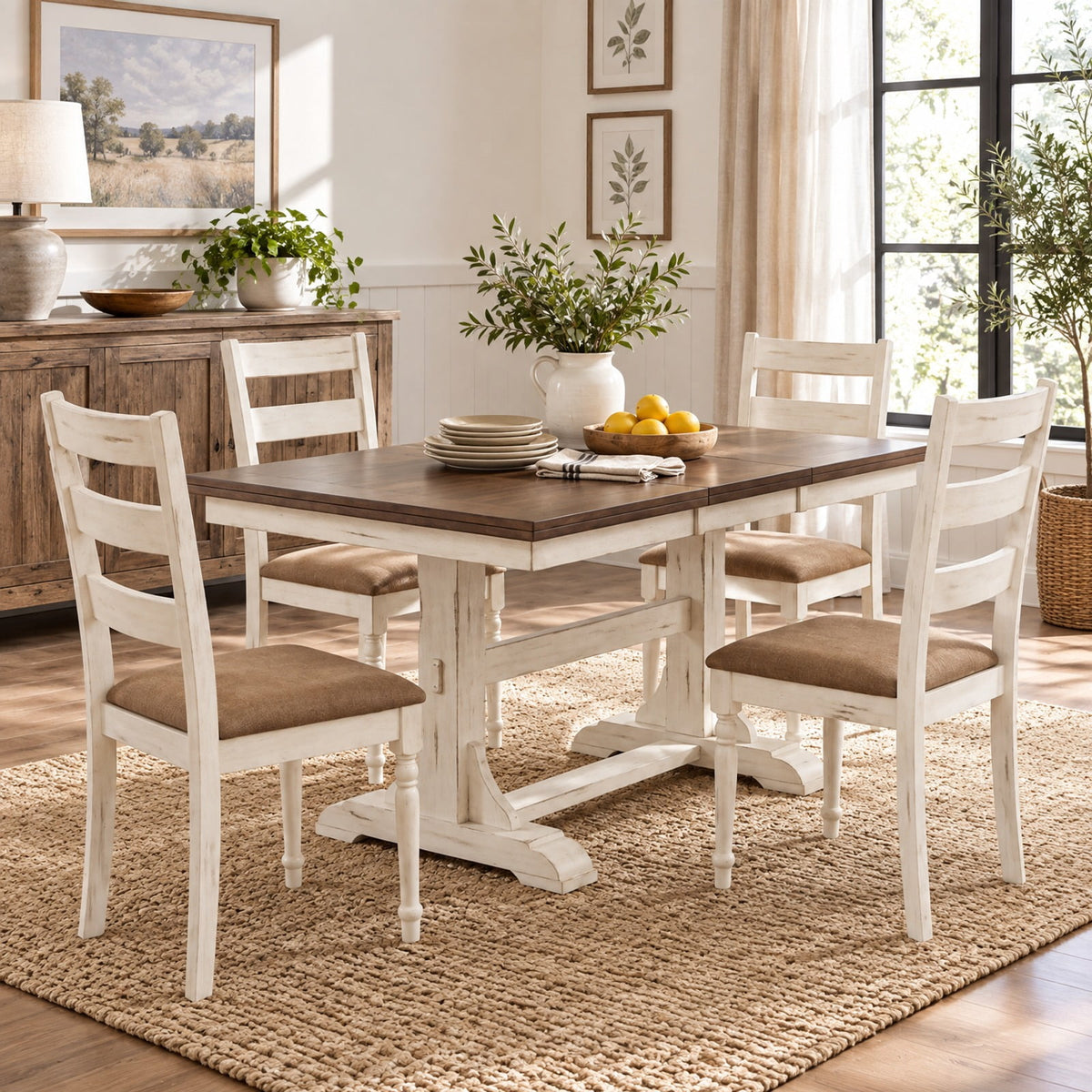 Airfind Rubber Wood Dining Chairs Set of 4 with Padded Linen Seat and Slatted Backrest, 330 lbs Capacity, Rubber Wood Sponge Fabric Frame, White