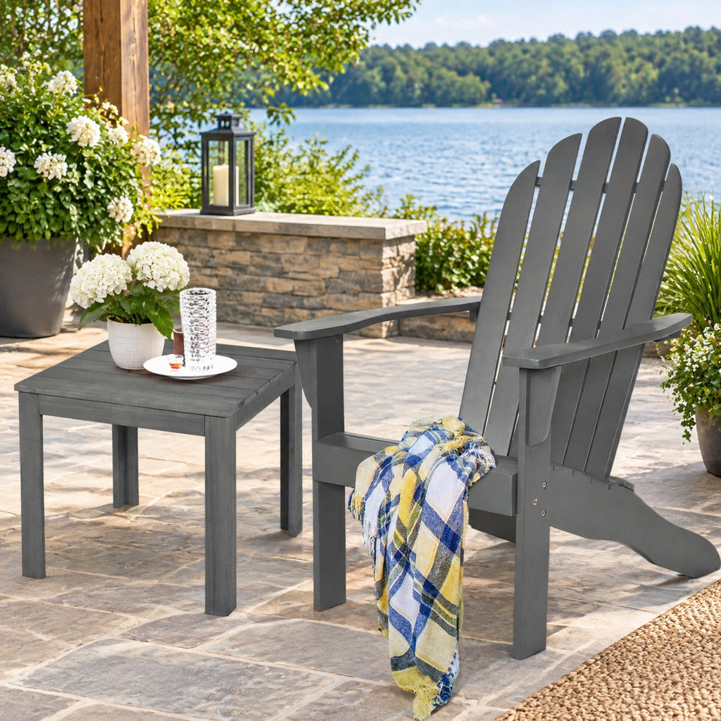 Airfind Acacia Wood Outdoor Adirondack Chair with Ergonomic Design, Acacia wood Frame, Gray, Overall dimension 27 x 35 x 40.5 (L x