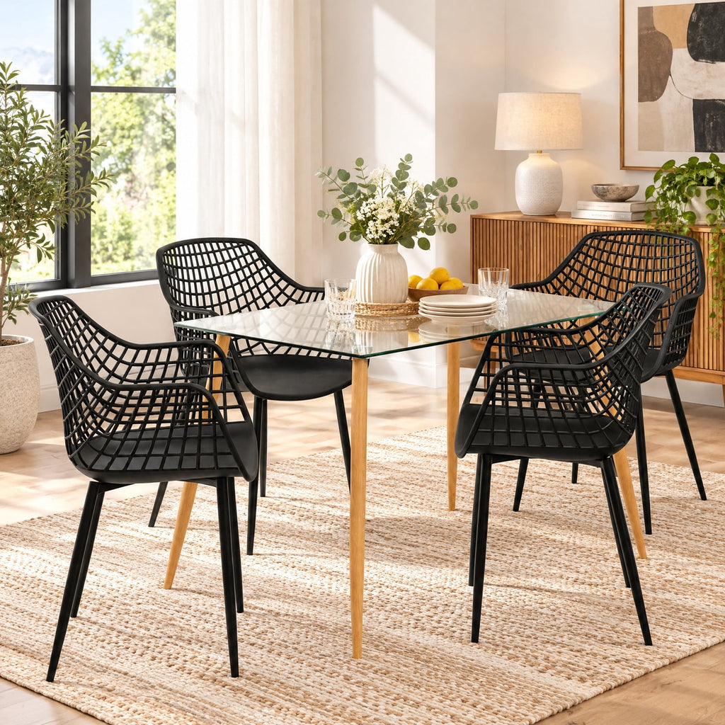 Airfind Set of 4 Heavy Duty Modern Dining Chair featuring Airy Hollow Backrest, 265 lbs Capacity, PVC Frame, 22.5 Inch x 21 Inch x 34 Inch Footprint, Black