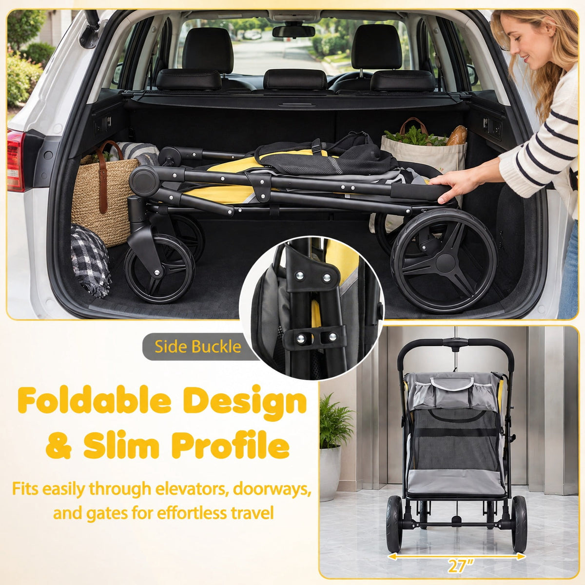 Airfind 220 LBS Heavy Duty Dog Stroller for Large and Medium Dogs with One-Step Foot Brake and Top and Front Windows, 41.5in x 27in x 40inCabin Footprint