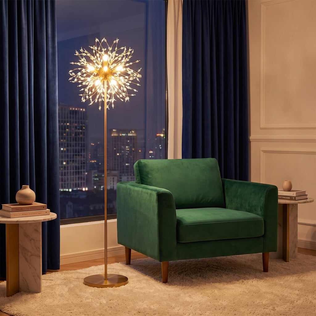 Airfind 63-Inch Crystal Floor Lamp with Acrylic Crystals, Metal Acrylic Stainless Steel Frame, 11in x 63in Cord Length 6.9 ft Footprint, Gold