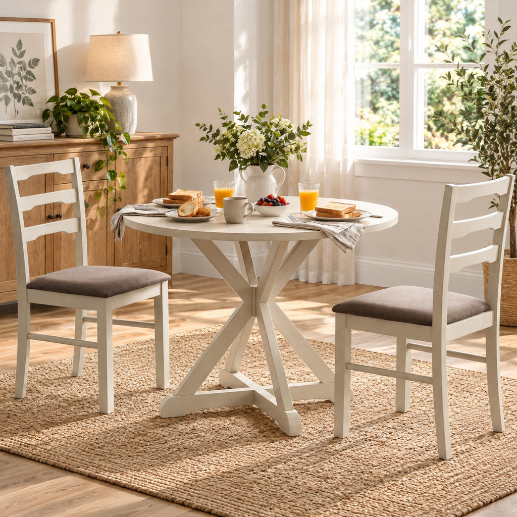 Airfind Set of 2 Linen Style Upholstered Dining Chairs with Wood Frames, Chair 330 lbs Capacity, Rubber Wood Polyester Sponge Engineered Wood Frame