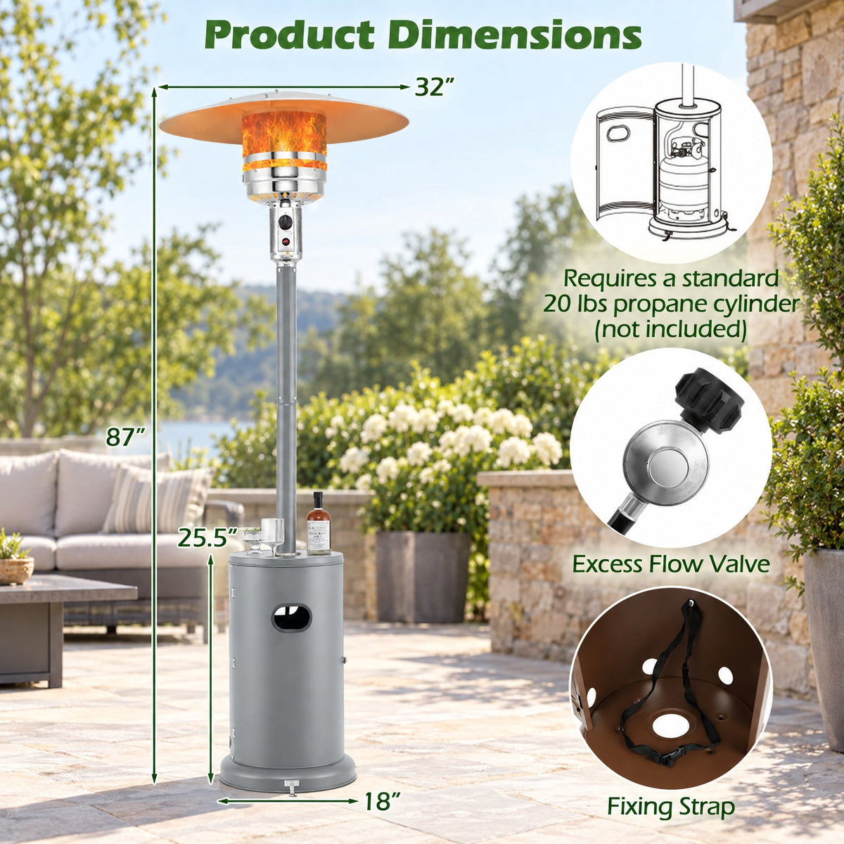 Airfind 50000 BTU Propane Patio Heater with Round Table Design, Aluminum 304 Stainless Steel Metal Frame, 32 x 87 Footprint, Brown