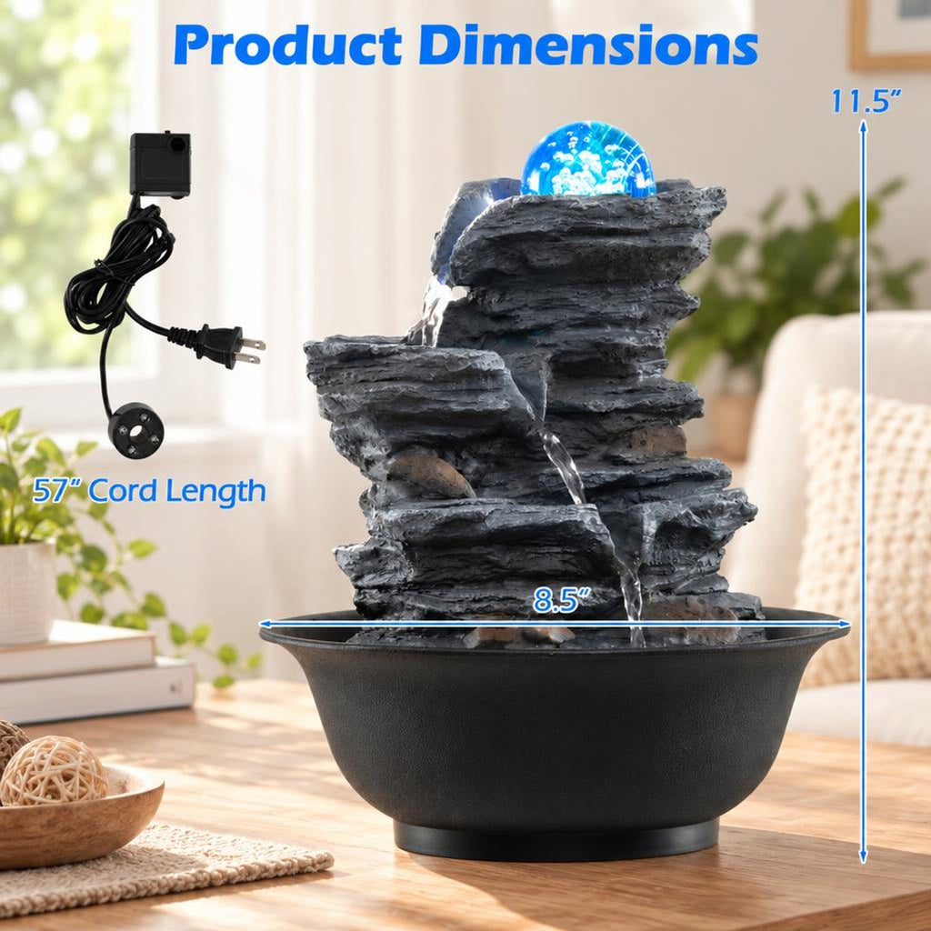 Airfind Tabletop Water Fountain with Rolling Crystal Ball and Color-Changing LED Light-C, PP Resin Fiberglass Style A Frame, 8.5 x 10.5 Footprint