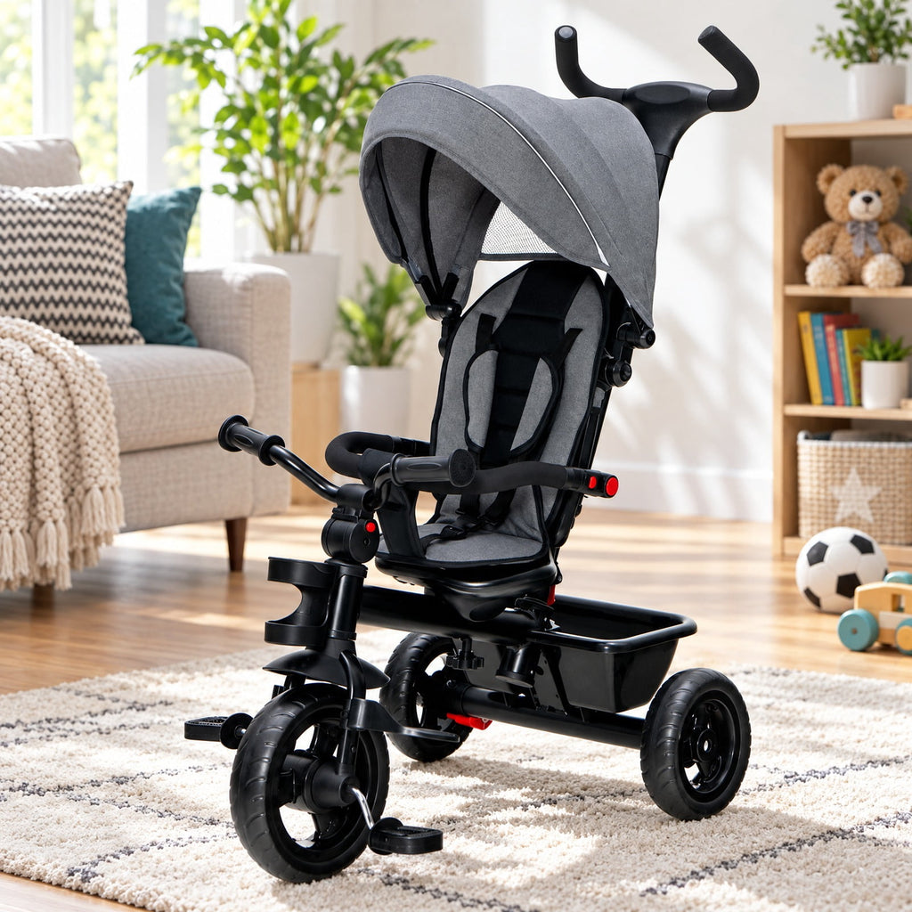 Airfind 4-in-1 Baby Tricycle Toddler Trike with Convertible Seat, 55 lbs Capacity, Steel polyester fabric PP EVA Frame, Gray