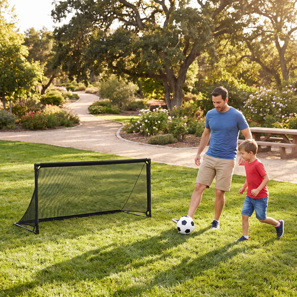 Airfind Portable Pop Up Soccer Goal for Kids with Heavy Duty Metal Frame and Ground Stakes for Backyard Training and Outdoor Practice, Black